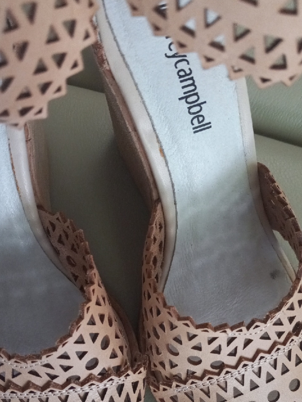 Jeffrey Campbell Nude Laser-Cut Ankle-Strap Wedge Sandals Size 7 - Picture 14 of 17